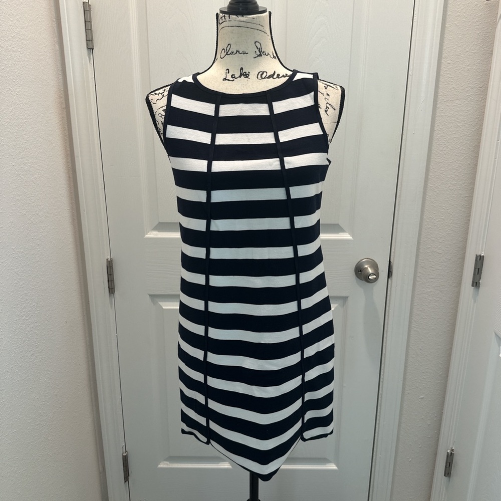 Loft Striped Sleeveless Shift Dress - Navy and White